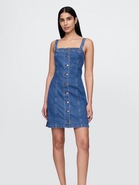GAP Blue Denim Button-Front Mini Dress